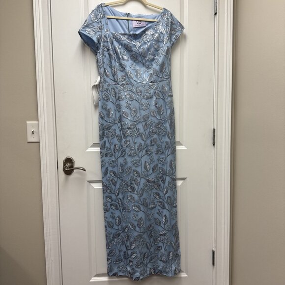 New JS Collections Size 12 Julia Blue Cap Sleeve Sequin Column Gown Maxi Dress - Picture 5 of 13